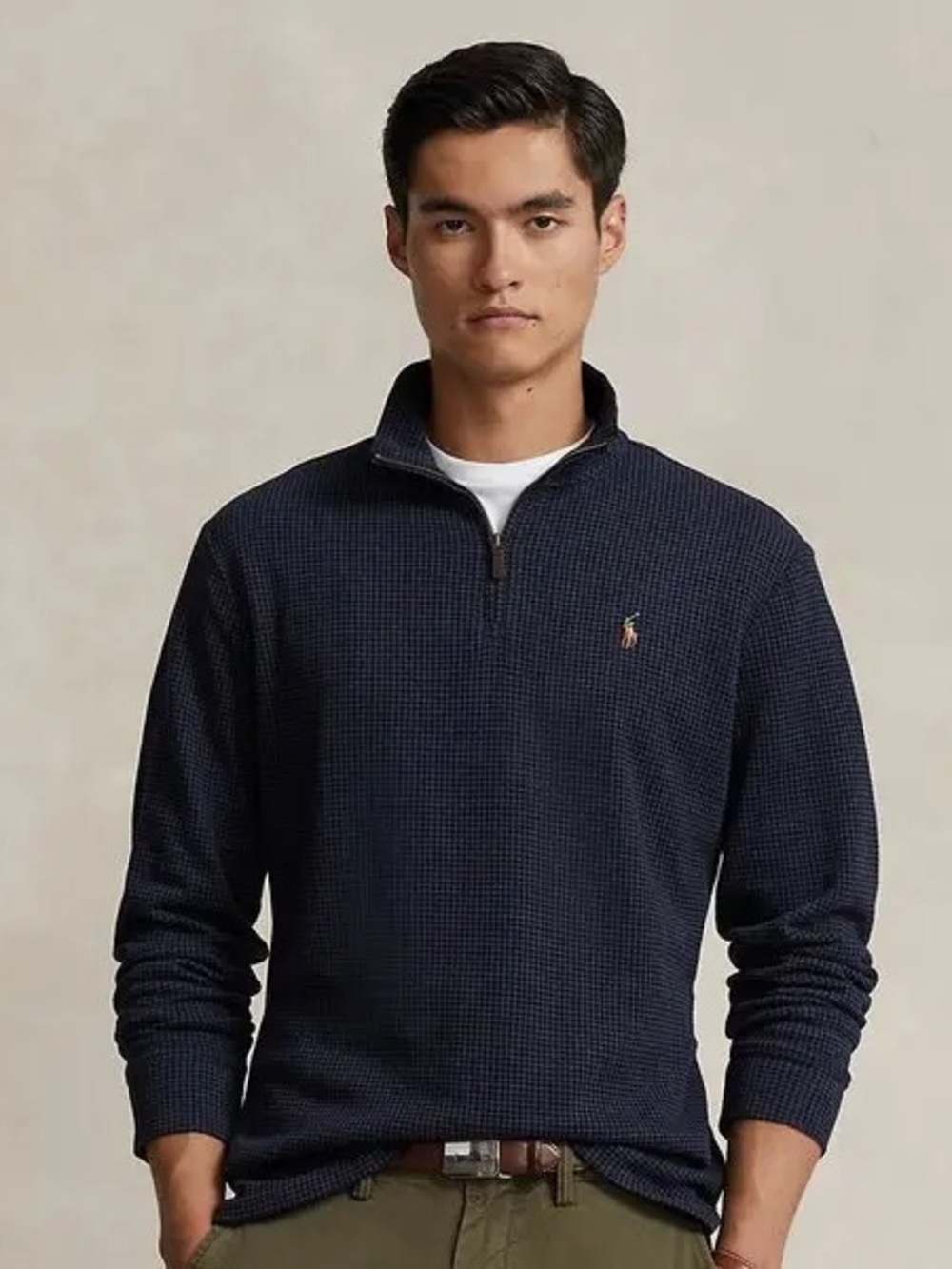 Polo by Ralph Lauren Navy Quarter-Zip Waffle-Knit Sweater